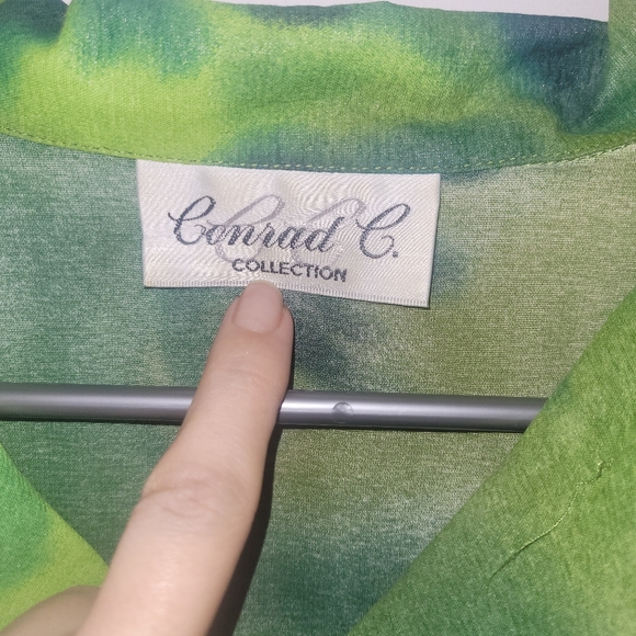 Vintage Conrad C Collection Green Tie Dye Button Front Blouse Womens M L - Picture 2 of 5